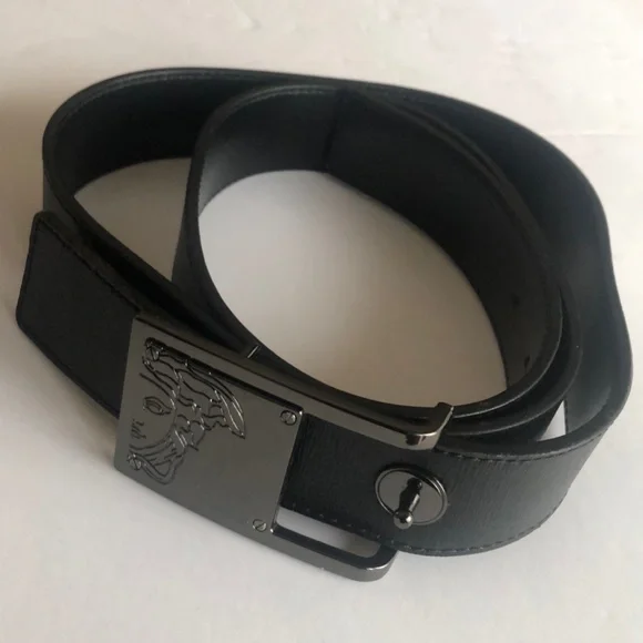 Versace Black Leather Medusa Head Buckle Belt Sz 38 - Picture 3 of 9